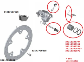 Remrevisie kit Achter BMW S 1000 R | HP4 | C1 | F 650 / 700 / 800 / 900 | Aprillia ea
