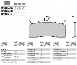 Remblokken  BMW R850 R1150 R/GS  K1600 FRONT Brembo 07GR6207