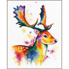 PN-0203102 Borduurpakket met telpatroon Hert in regenboogkleuren 29x40cm