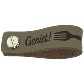 Leren label Geniet Kaki