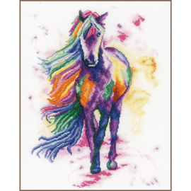 PN-0200690 Borduurpakket met telpatroon Wandeling in regenboogkleuren 29x40cm