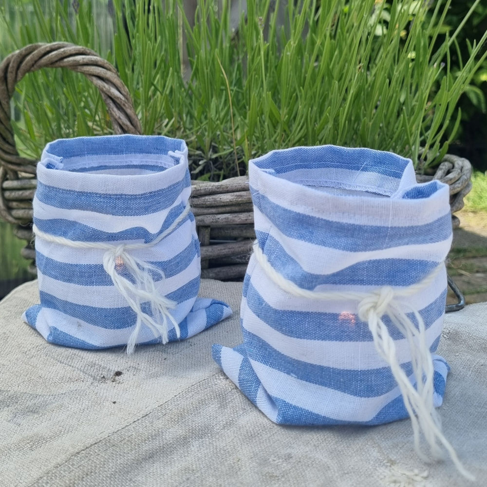 Windlichtje | linnen streepje blauw/wit