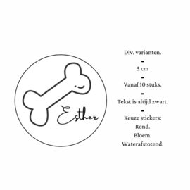 Traktatiestickers | hondenbotje | + naam | div. varianten | 10 stuks