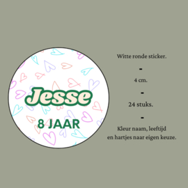 Traktatiestickers | + naam + leeftijd | doodle hartjes | 24 stuks
