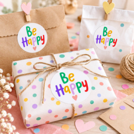 Kleurrijke Be Happy Stickers 7,5 cm - 5 stuks