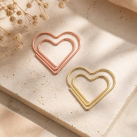Hartvormige paperclips – 2,2 × 2,5 cm - goud & roségoud
