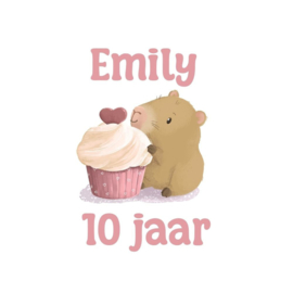 Capibara traktatie stickers, naam & leeftijd, 5 cm, 10 stuks