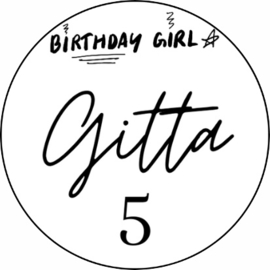 Traktatiestickers | Birthday Girl [sierlijk] | + naam + leeftijd | 10 stuks