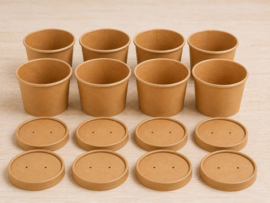 Traktatie bakje/beker kraft met deksel - Ø 90mm - 10 stuks