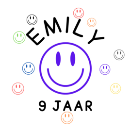 Sticker | Smiley + naam + leeftijd | 5 cm | vanaf 10 stuks