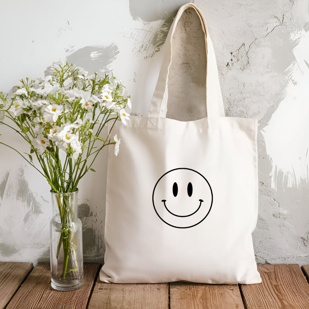 Katoenen tas | smiley | met lange hengsels