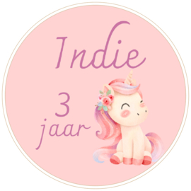 Verjaardag sticker | Unicorn | + naam + leeftijd | 5 cm