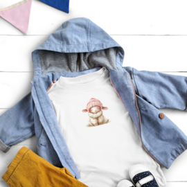 Strijk applicatie | Schaapje met roze mutsje | div. maten