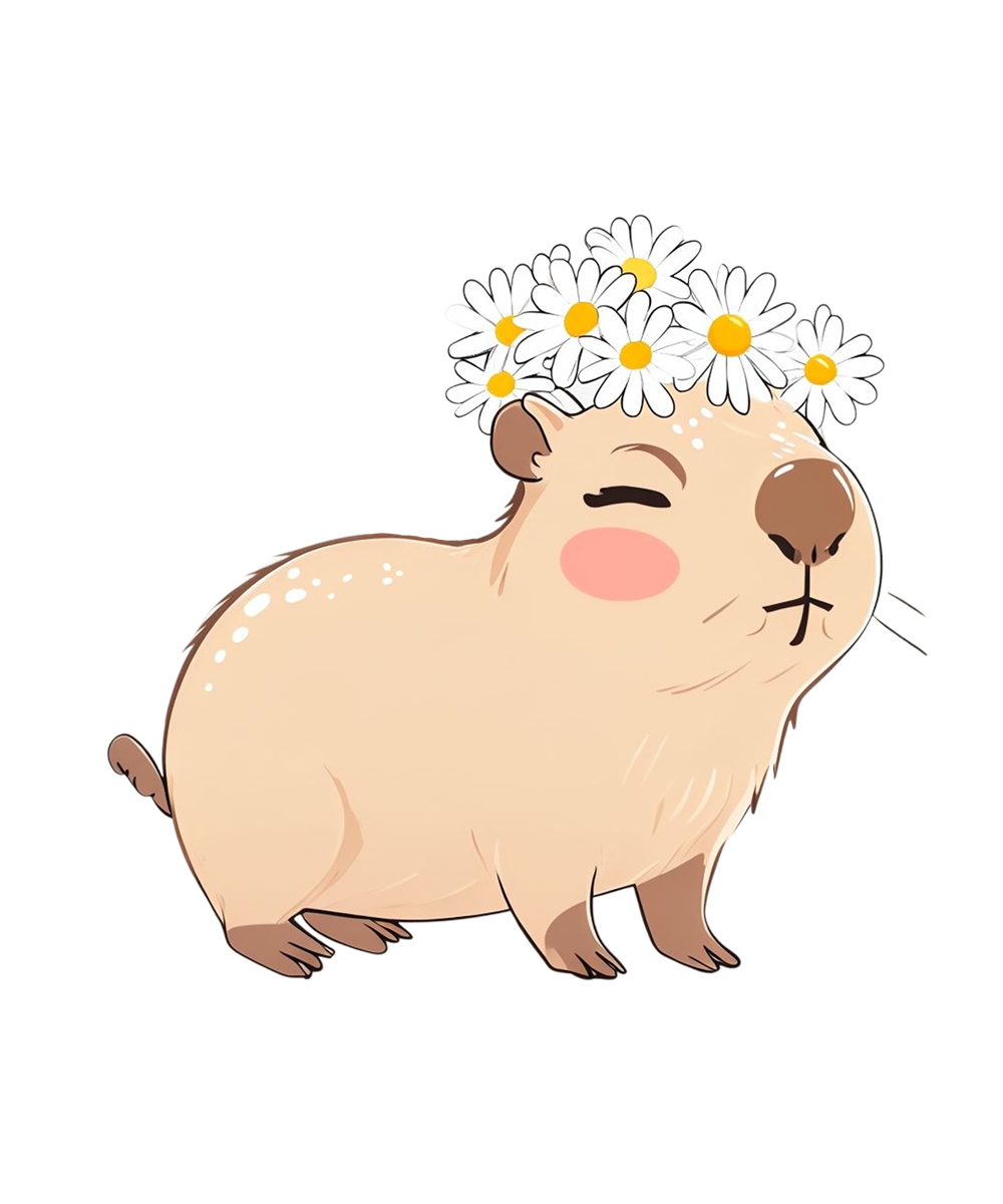 Strijk applicatie | Capibara | bloemenkrans Daisy  | 7,5 x 8 cm