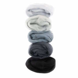 Europese Merino Lontwol – kleur set: grijs/zwart