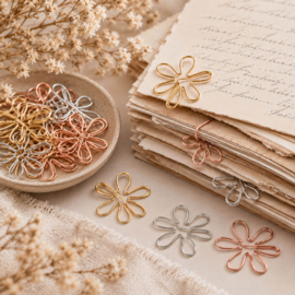 Bloemvormige paperclips 2,5 × 2,5 cm – goud, roségoud & zilver