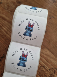 Traktatie sticker | Lilo & Stitch [strikje] | + naam + leeftijd | 5 cm | vanaf 10 stuks
