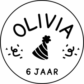 Traktatiestickers | Feestmuts | + naam + leeftijd | div. varianten | 10 stuks