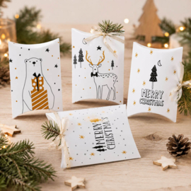 Witte kerst pillowboxen 4 prints