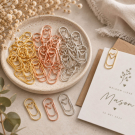 Paperclips met hartje 2 × 1 cm – goud, roségoud & zilver
