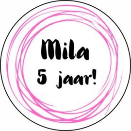 Traktatiesticker | Swirl |  + naam + leeftijd | 5 cm | 10 stuks
