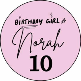 Traktatiestickers | Birthday Girl [sierlijk] | + naam + leeftijd | div. varianten | 10 stuks