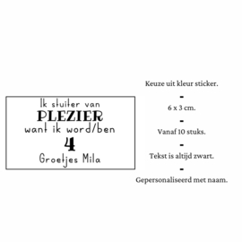 Traktatiestickers | ik stuiter van plezier want ik word/ben 4 | 6 x 3 cm | 10 stuks