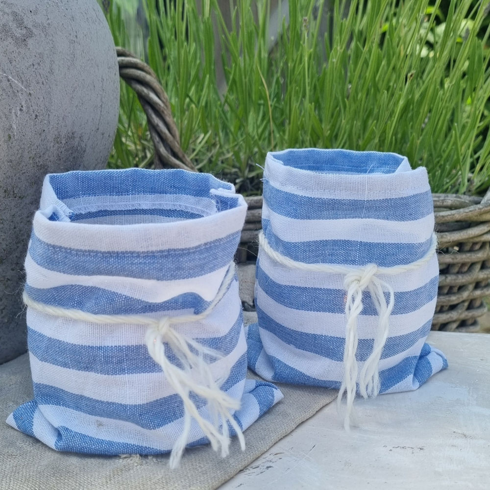 Windlichtje | linnen streepje blauw/wit