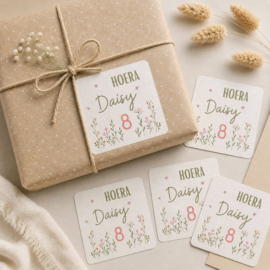 Gepersonaliseerde Bloemen Traktatie Stickers met Naam en Leeftijd 10 stuks