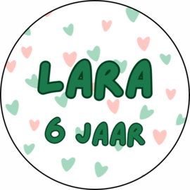 Traktatiestickers | + naam + leeftijd | hartjes | 24 stuks