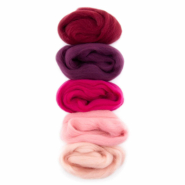 Europese Merino Lontwol – kleur set: donkerrood/roze