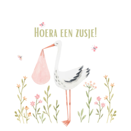 Sluitzegel | Hoera een zusje + ooievaar | 3,5 cm | vanaf 10 stuks