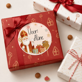Gepersonaliseerd Sinterklaas Sticker traditioneel met Naam [rozig]