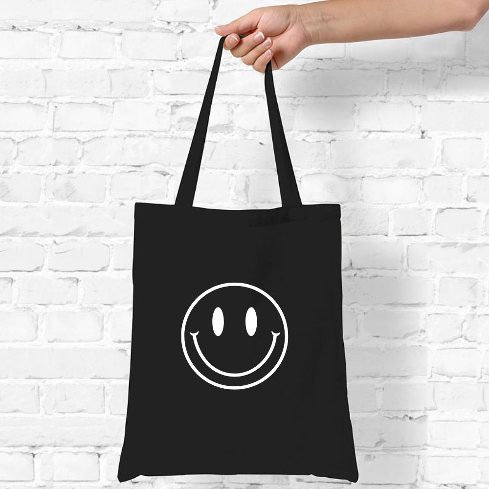 Katoenen tas | smiley | met lange hengsels