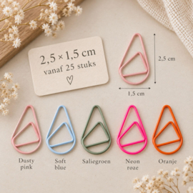Druppel paperclips – 2,5 × 1,5 cm – diverse kleuren