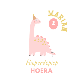 Dino traktatiestickers [roze] | + naam + leeftijd | 5 cm | vanaf 10 stuks