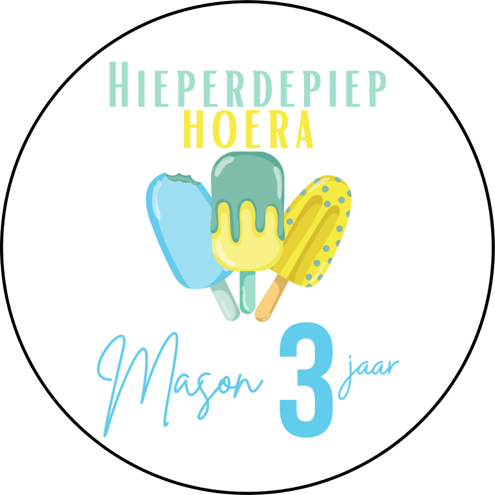 Traktatie sticker | Ijsje + naam + leeftijd | 5 cm | vanaf 10 stuks