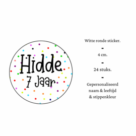 Traktatie stickers | polkadots | + naam + leeftijd | 24 stuks