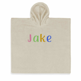 Poncho badcape met naam, sandstone grey [Funnies]
