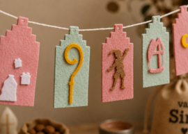 Duurzame 100% WolVilten Sinterklaasslinger Grachtenhuisjes