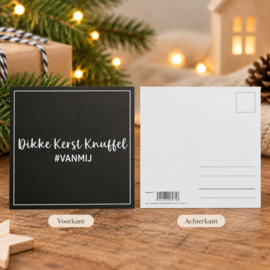 Kerstkaart Dikke Kerst Knuffel – Zwart-Wit – 15 × 15 cm