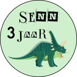 Traktatiesticker | Dino |  + naam + leeftijd | 5 cm | 10 stuks