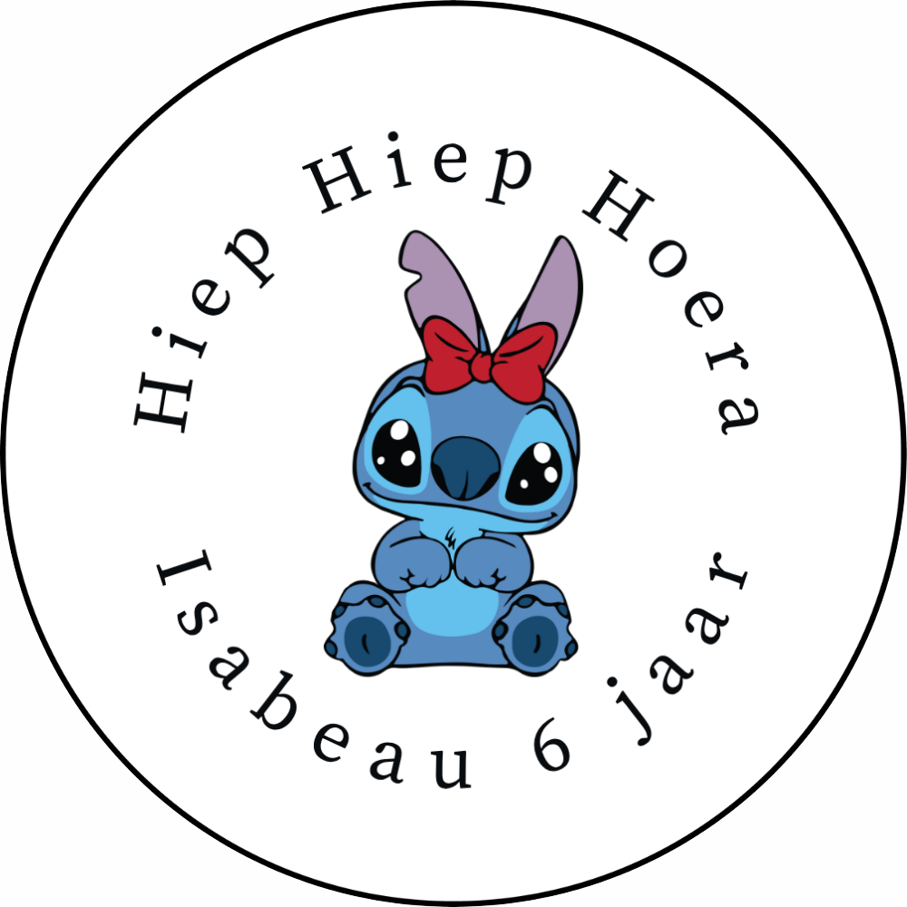 Traktatie sticker | Lilo & Stitch [strikje] | + naam + leeftijd | 5 cm | vanaf 10 stuks