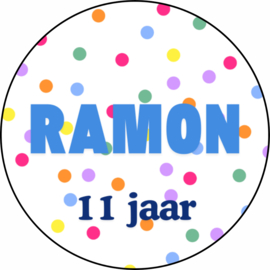 Traktatiestickers | + naam + leeftijd | polkadots | 24 stuks
