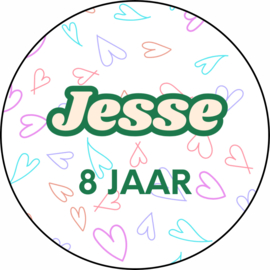 Traktatiestickers | + naam + leeftijd | doodle hartjes | 24 stuks