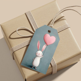 Cadeaulabel, muisje met een hartjes ballon