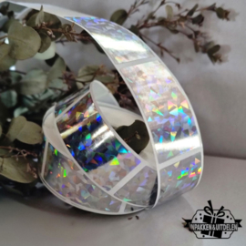 Krasstickers | langwerpig | holografisch zilver | 5 x  2,5 cm | vanaf 10 stuks