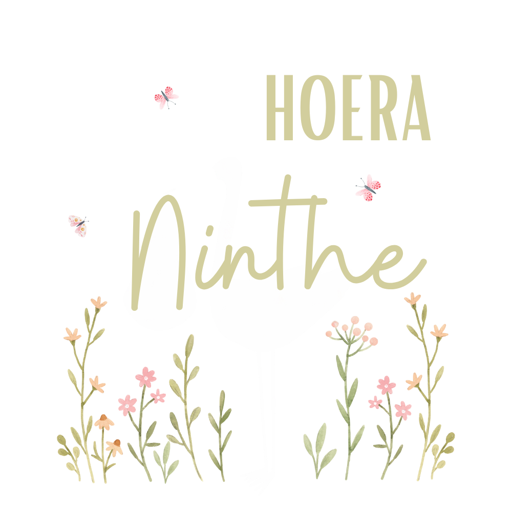 Sticker | bloemen | Hoera + naam | 5 x 5 cm | textuurpapier | vanaf 10 stuks