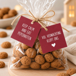 Sinterklaas Cadeaulabels 7 × 7 cm – Rood met Witte Tekst