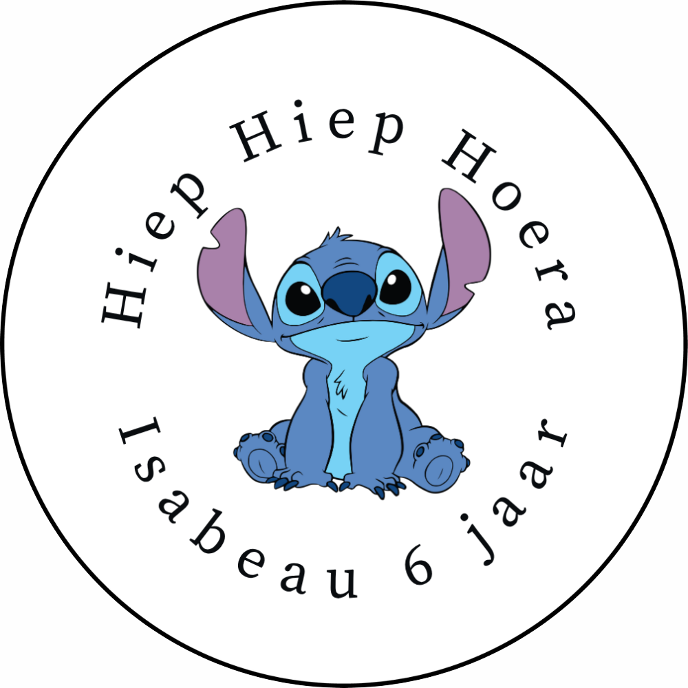 Traktatie sticker | Lilo & Stitch + naam + leeftijd | 5 cm | vanaf 10 stuks